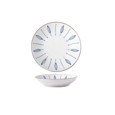 Imagem de Tigela de arroz redonda de cerâmica de estilo japonês para uso doméstico com cor simples e requintada - Prato Chiba de 20 cm