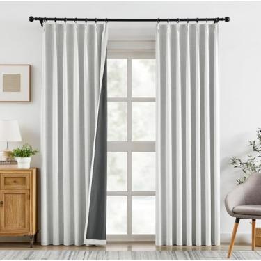Imagem de Cortinas blecaute plissadas brancas névoa para sala de estar, cortinas plissadas de linho texturizado com ganchos e anéis para quarto 101,6 cm L x 84 C, 2 painéis, cortinas naturais e pesadas com