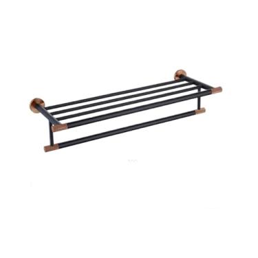 Imagem de Conjunto de banheiro preto e ouro rosa - Suporte para papel higiênico e toalheiro de aço inoxidável 304 - Kit de montagem em parede, toalheiro