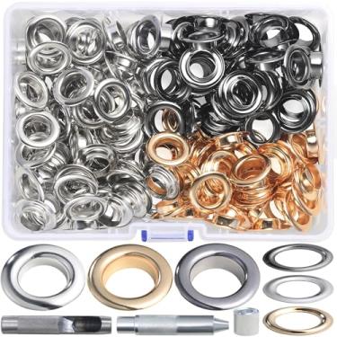 Imagem de YORANYO 200 conjuntos de ilhós 14 mm 9/40.6 cm kit para tecido sortido ilhós de costura arruelas de ilhós com ferramentas de configuração para roupas bolsas sapatos cintos bolsas coleiras de cachorro