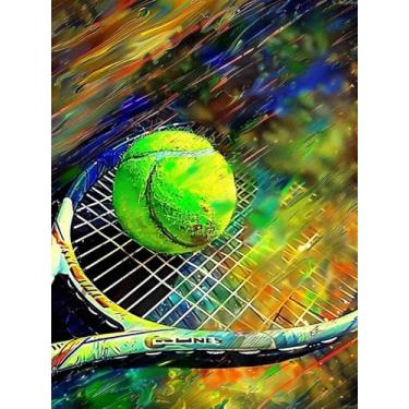 Imagem de Kits de pintura de diamante de tênis para adultos, kit de arte de pintura de diamante esportivo com bola para adultos, pintura decorativa de diamante 5D DIY para sala de estar e quarto, decoração de