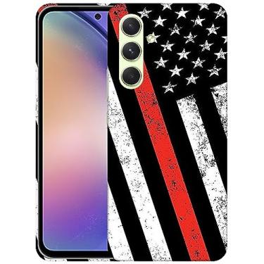 Imagem de SM CASES Capa para Samsung Galaxy A15 4G, Galaxy A15 5G - Linha Vermelha Fina Bandeira dos Bombeiros Design Impresso 3D Capa Traseira de Plástico Rígido para Samsung Galaxy A15 4G / A15 5G.