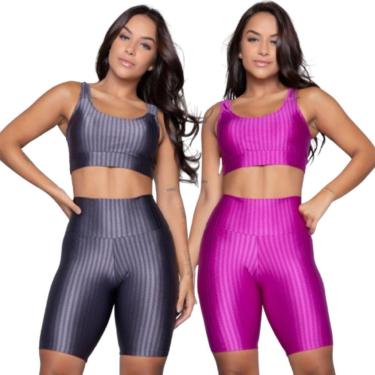 Imagem de KIT 2 Tops e Bermuda New Zig 3D Serra e Mar Conjunto de Academia-Feminino