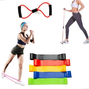 Imagem de Kit 6 Elástico Extensor Para Exercicio Mais Conjunto De 5 Faixa Elastica Mini Band Para Treino Em Casa Pilates Fisioterapia Fortalecimento