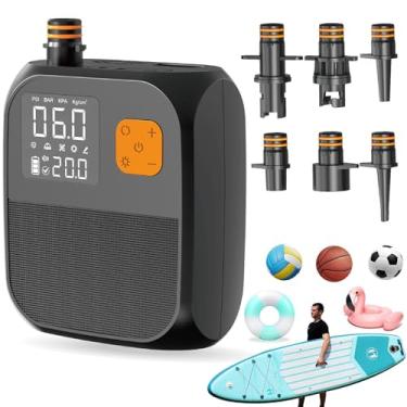 Imagem de Fisca Bomba de prancha de remo, bomba de ar portátil recarregável de 25PSI, inflar e esvaziar rápido/desligamento automático e adaptador de carro compressor de ar elétrico para pranchas de stand up