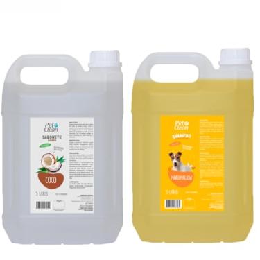 Imagem de Kit Pre Banho Limpeza Profunda Shampoo Banho e Tosa 5 Litros Hidratante Condicionador Escolha (Pré Coco/Marshmallow)