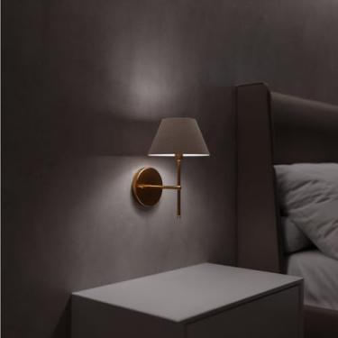 Imagem de Arandela Classica Colonial de Parede Sem Interruptor Com Cupula Tecido Algodao Bivolt (Dourado Cupula Bege)