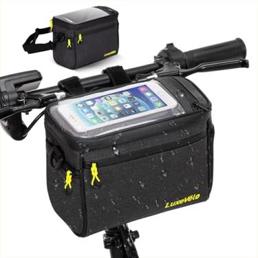 Imagem de LUXECYCLES Bolsa de guidão à prova d'água, cesta frontal de bicicleta com suporte de telefone para tela sensível ao toque com bolsos de malha, zíper à prova d'água