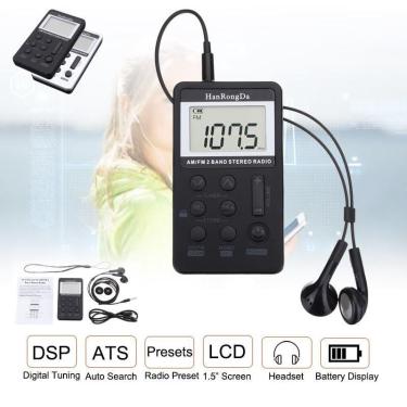 Imagem de Mini receptor de rádio estéreo lcd digital portátil fm/am de 2 bandas