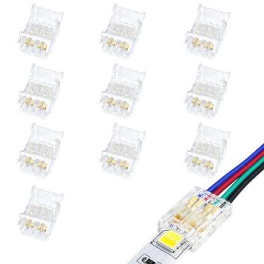 Imagem de LightingWill Conectores de LED RGB 4 pinos 10 mm, 10 PCS Conector de fita a fio transparente, conector de luz de fita de LED 4 condutores sem área escura para fitas de LED multicoloridas SMD 5050