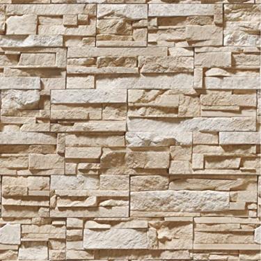 Imagem de Papel de Parede Adesivo Pedras Canjiquinha Bege | Lavável e Impermeável | Ideal para Sala, Quarto, Cozinha, Banheiro | Rolo 3m