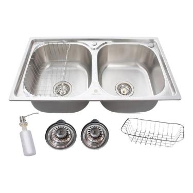 Imagem de Cuba Dupla Gourmet Cozinha Aço Inox 304 Com Acessorios 78X43
