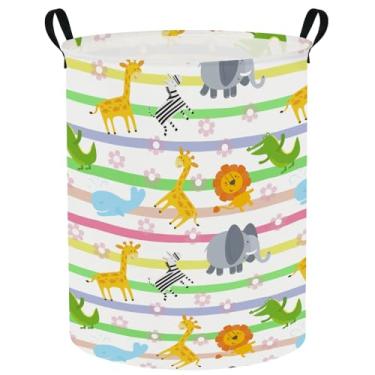 Imagem de Cesto de lavanderia ASKETAM, cesto de tecido de lona, cesto de armazenamento de roupas sujas, organizador de brinquedos dobrável para escritório, quarto, roupas, brinquedos, cesta de presente (animais coloridos)