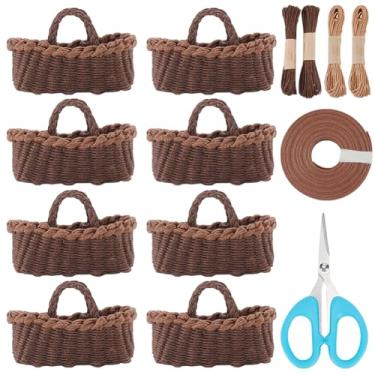 Imagem de FREEBLOSS Conjunto de 8 cestas de vime em miniatura, kit de confecção de cestas DIY com alças, mini cestas de Páscoa para lembrancinhas de festa de aniversário ou chá de bebê