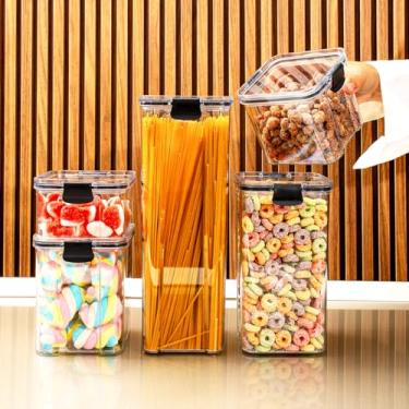 Imagem de Kit 5 Potes Herméticos Organizadores de Alimentos Empilháveis - Pote Hermético BPA Free para Armário, Utensílios para Cozinha e Porta Mantimentos Lemann