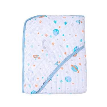 Imagem de Toalha De Banho Fralda Bebê Soft Com Capuz Menino E Menina 80x80cm - P
