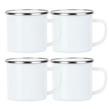 Imagem de Kit 4 Caneca Ágata Esmaltada Branca Retrô 300ml com Borda Metálica Pra