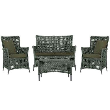 Imagem de Jogo Sofá 2 Poltronas e Mesa Igapó Preta E13 Trama autêntico Verde