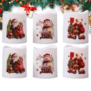 Imagem de Velas de LED de Natal - Velas de pilar de LED | Velas de pilar ABS de Natal sem chama | Velas de Papai Noel operadas por bateria | 6 x velas de Natal | Ornamentos de mesa para decoração de casa de