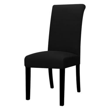 Imagem de Capa para cadeira elástica de 1/2/4/6 peças, capa universal ajustável para cadeiras de jantar, capa de assento resistente à cor para casa (2 peças/preto)