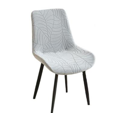 Imagem de Capas para cadeiras curvas com estampa de folhas jacquard, 1/2/4/6 peças, elásticas, protetoras de assento para hotel, casamento, cozinha e banquete (capa cinza claro 1 peça/A4)