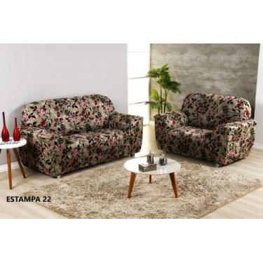 Imagem de Capa De Sofá 2 E 3 Lugares Tecido Malha Spandex Estampada - ARETHA ENX