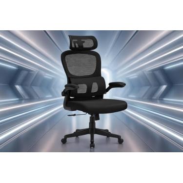 Imagem de Cadeira de Escritório Ergonômica, Encosto Alto com Apoio de Cabeça, Mesh Respirável, Braços Ajustáveis, Preta