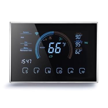 Imagem de Luqeeg Termostatos Programáveis Inteligentes WiFi, Controle de Voz Por Aplicativo Tela LCD Colorida Sensível Ao Toque Bomba de Calor Termostato Digital com Adaptador de Fio C (Preto)