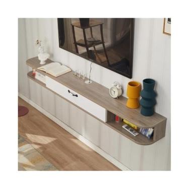 Imagem de Suporte de TV flutuante minimalista flutuante pequeno rack de armazenamento para sala de estar e quarto com gabinete de console de mídia de gerenciamento de cabos (cinza)
