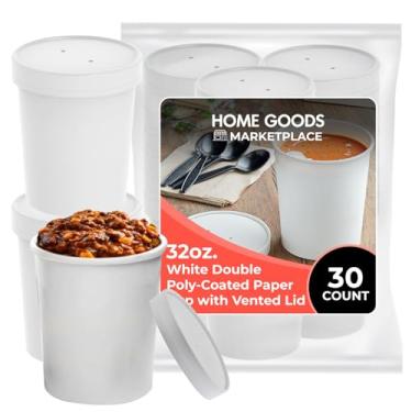 Imagem de HOME GOODS MARKETPLACE Tigelas de sopa de papel de 946 ml – Pacote com 30 tigelas brancas descartáveis para alimentos quentes ou frios, sorvete, sopa, pimenta, lanches – Recipientes de papel
