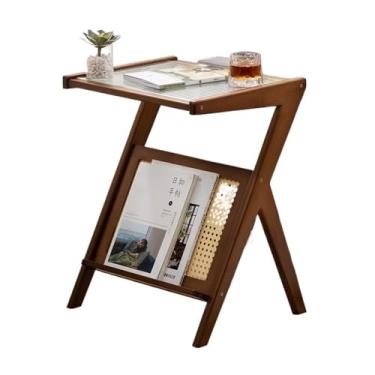 Imagem de Mesa de chá pequena mesa de centro com armazenamento móvel estação de chá para salas de estar, design moderno e minimalista para conjuntos de chá e mesa de servir (marrom, 45 cm)