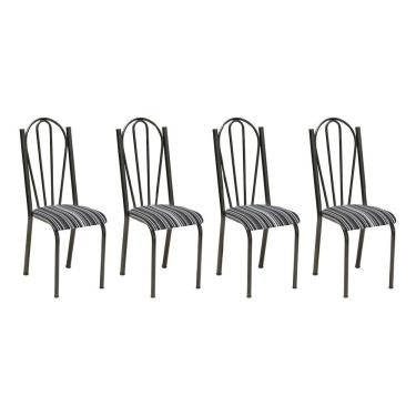 Imagem de Kit 4 Cadeiras de Cozinha Alasca Estampado Preto Listrado Pés de Ferro Cromo Preto - Pallazio