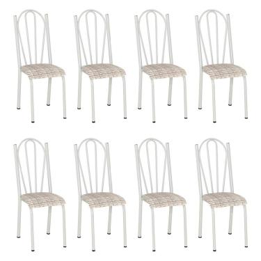Imagem de Kit 8 Cadeiras de Cozinha Alasca Estampado Rattan Pés de Ferro Branco - Pallazio
