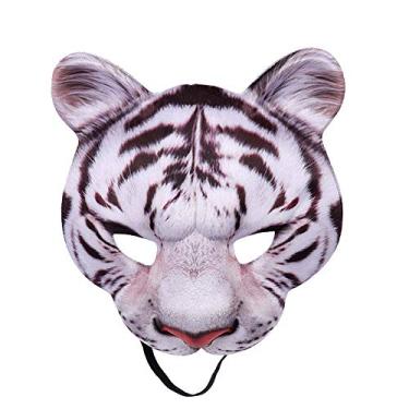 Imagem de Aiffort Máscara De Meia Face Tigre - Cosplay Animal Halloween Para Fantasia E Acessórios Festa Máscaras (Tigre Branco)