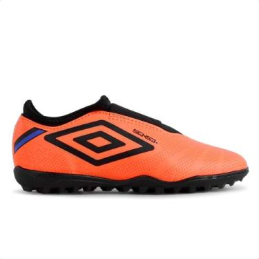 Imagem de Chuteira Society Umbro Sense Kids, Laranja, Preto, 35