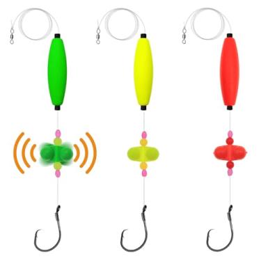 Imagem de FishingPepo Plataformas flutuantes de peixe-gato – Equipamento de pesca com cascavel duplo, conjunto de equipamento de pesca pré-amarrado, 3 peças, 6/0, ganchos circulares para peixe-gato/carpa, rios