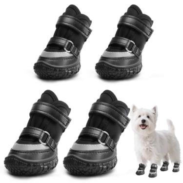 Imagem de Sapatos de cachorro para cães pequenos, botas respiráveis para cães protetores de patas para pavimento quente de inverno e neve, botas para cães com tiras refletoras, sola antiderrapante robusta para