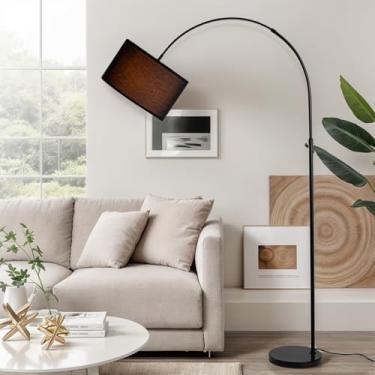Imagem de INJAK Luminária de chão de arco para sala de estar, luzes pretas modernas com cabeça de lâmpada ajustável, lâmpada alta com interruptor de pé, iluminação de canto ajustável arqueada de pesca para