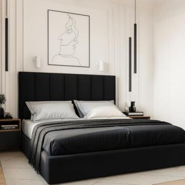 Imagem de Cabeceiras Estofada Modular Cama Casal Queen Painel 1,60mX60cm Módulos Adesivos (Preta)