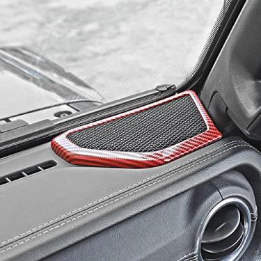 Imagem de Capa de decoração para alto-falante de pilar acessórios interiores de carro para Jeep Wrangler JL JLU Gladiator JT (fibra de carbono vermelha)