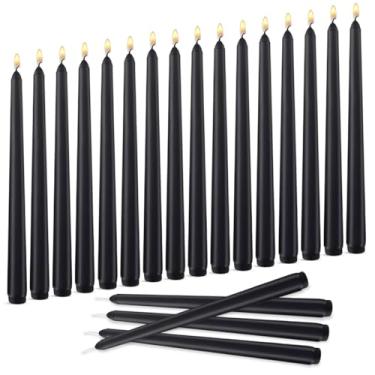 Imagem de Pacote com 20 velas cônicas pretas, tempo de queima de 7 a 8 horas, sem cheiro, sem fumaça e sem gotejamento, conjunto de velas de jantar de 1,79 x 25 cm para castiçais domésticos, casamentos, festas