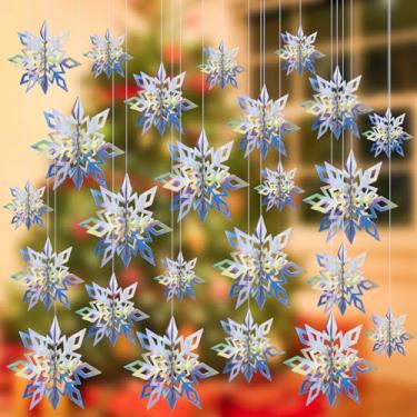 Imagem de Meetcolor Charistmas Decorações de inverno com glitter de floco de neve, 24 peças, enfeites de Natal de floco de neve iridescente, flocos de neve 3D, pendurar para decoração de casa no país das