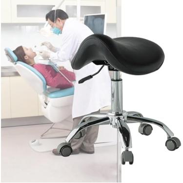 Imagem de Cadeira Ergonômica Do Tamborete Da Sela Com Rodas Médicas, Cadeira Hidráulica Da Sela Do Salão De Beleza De 49-64 Cm Para O Dentista Higienista, Fácil Deslizar O Tamborete Do Rolam, Black