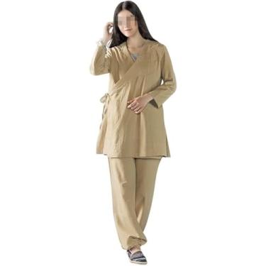 Imagem de Uniforme Feminino De Tai Chi Roupas Chinesas De Kung Fu Roupas De Algodão Budista Conjunto De Roupas De Meditação Zen Uniforme De Artes Marciais, Giallo, XXL