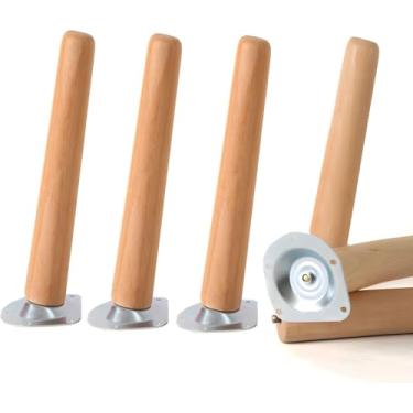 Imagem de Pernas De Móveis De Madeira, 4 Pcs Pernas De Mesa Pés De Armários Pernas De Mesa Substituição De Pés De Móveis Com Parafuso M8 & Placa De Montagem & Parafusos P, Bevel, 45cm/17.7in