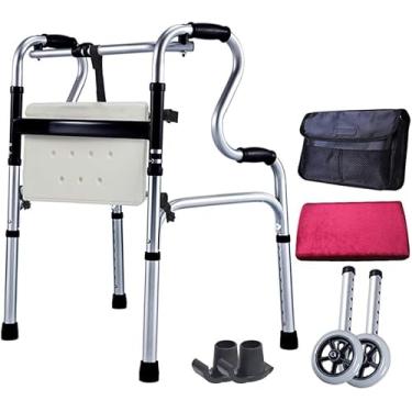 Imagem de Andador Dobrável Andarilho Padrão Para Idosos Com Assento Caminhada Dobrável Leve 8 Níveis Ajustável Altura, With Wheel