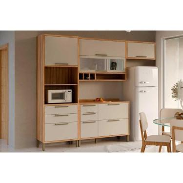 Imagem de Kit Cozinha Modulada 4 Peças Syrah (2Aéreos+1Balcão+1TorreQuente) C4P234 Amendoa/Off White - Ronipa