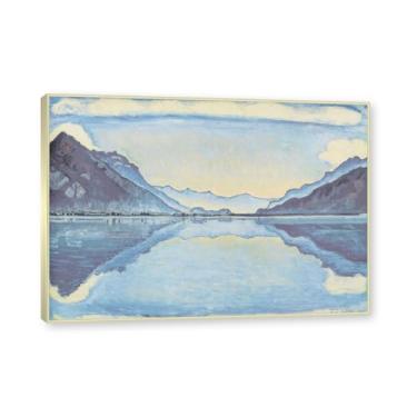 Imagem de Moldura champanhe. Imagem natureza em tela, (lago de Thun 11) de Ferdinand Hodler, reprodução de quadros, quadro de arte de parede de tela para casa. 50x70cm