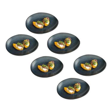 Imagem de Conjunto de Pratos de Sobremesa Ovais Porto Brasil Orgânico Night Blue 22,5cm - 6 peças 
