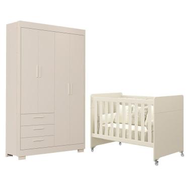 Imagem de Jogo De Quarto Infantil Guarda Roupa Zaki E Berço Evolution Areia Fosco - Reller Móveis Areia Fosco